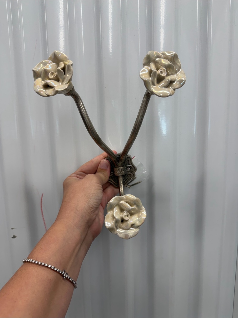 Ceramic Flower Wall Hook - Cream Floral Triple Hook